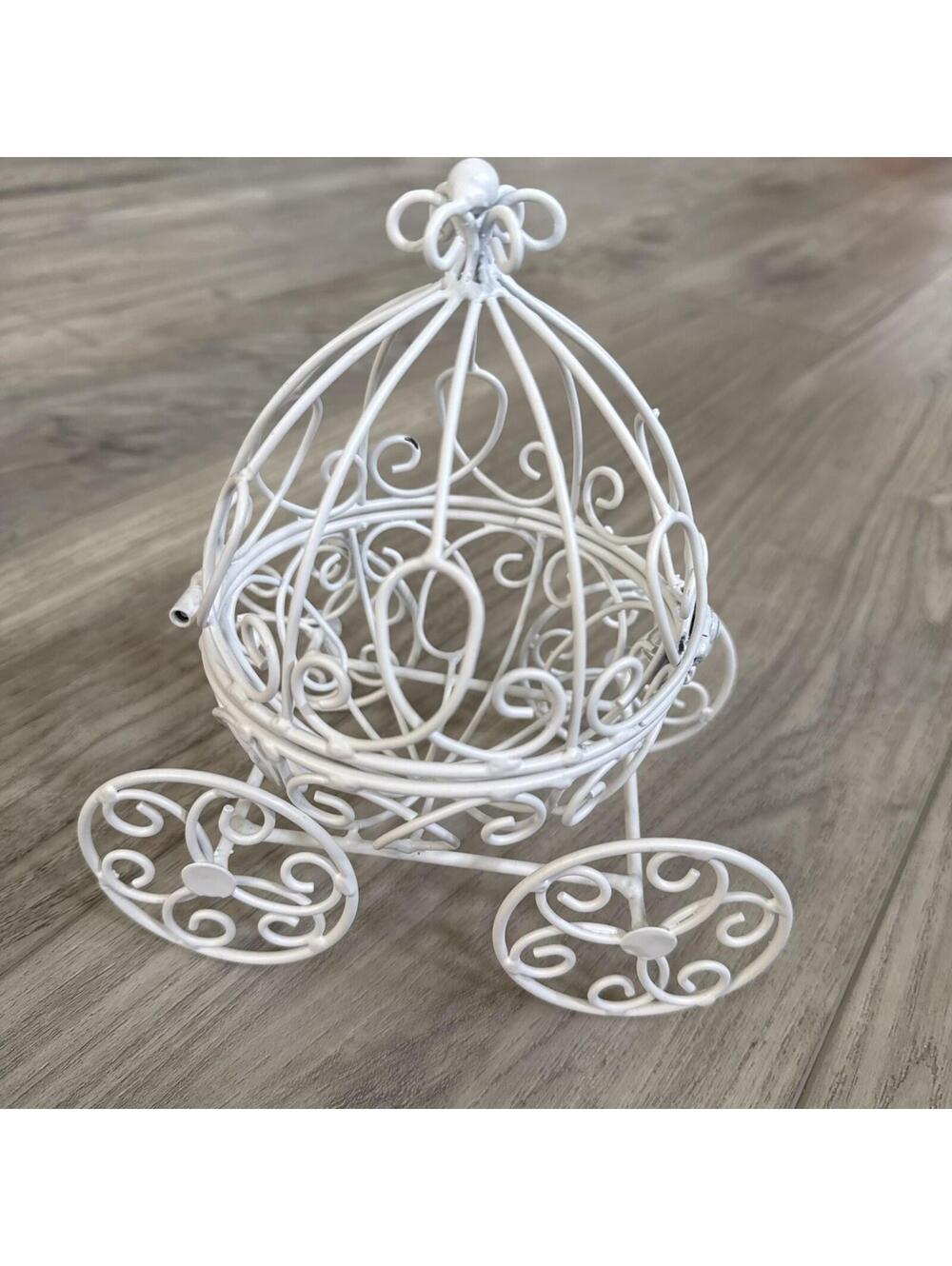 PUMPKIN CINDERELLA WHITE WIRE CARRIAGE TABLE DECOR EUC